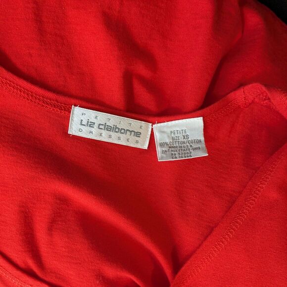 Vintage 1990s Liz Claiborne Shirt Dress Red Pockets Drop Waist Size Petite XS - Picture 8 of 9